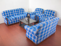 Blue Plaid Sofa Set